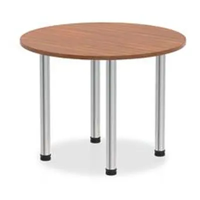 Impulse 1000mm Round Table Walnut Top Chrome Post Leg