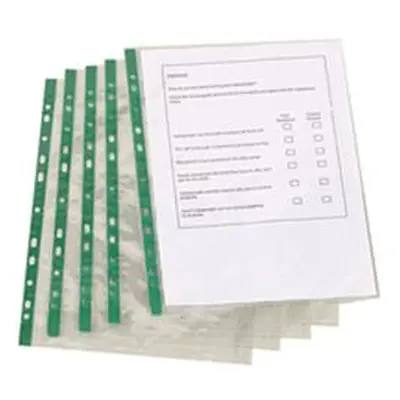 Q-Connect Delux Punched Pocket Top Opening Green Strp A4 Pk100-KF01121