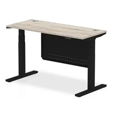 Air 1400x600 Height Adjustable Desk Grey Oak CP Black Leg Modesty Pnl