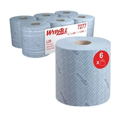 Wypall L20 Essential Centrefeed Wiping Paper Roll 2 Ply Blue (Pack 6)