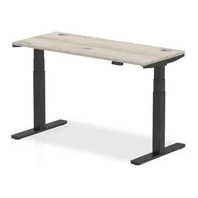 Air 1400x600mm Height Adjustable Desk Grey Oak Cable Ports Black Leg