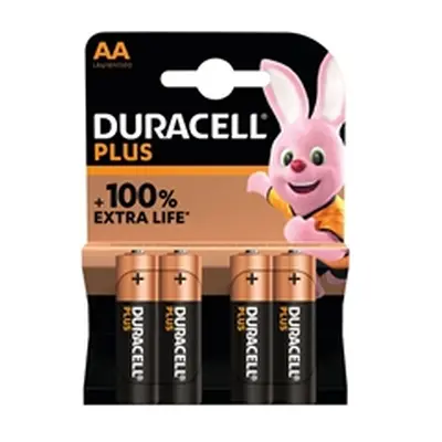 Duracell Plus AA Battery Alkaline 100% Extra Life (Pack of 4) 5009370