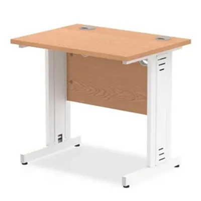 Impulse 800 x 600mm Straight Desk Oak Top White Cable Managed Leg