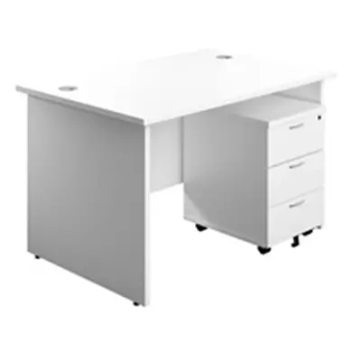 1200X800 Panel Rectangular Desk White + 3 Drawer Ped