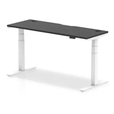 Air 1600x600mm Height Adjustable Desk Black Top Cable Ports White Leg