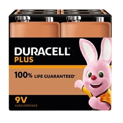 Duracell Plus 9V Battery Alkaline 100% Life (Pack of 4) 5009826