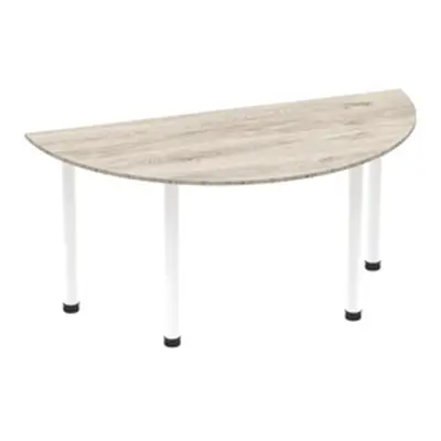 Impulse 1600mm Semi-Circle Table Grey Oak Top White Post Leg