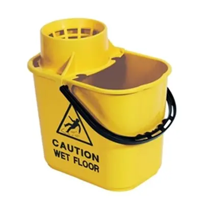 2Work Plastic Mop Bucket with Wringer 15 Litre Yellow 102946YL