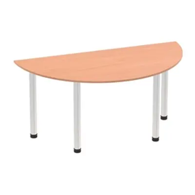 Impulse 1600mm Semi-Circle Table Beech Top Brushed Aluminium Post Leg