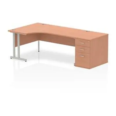 Impulse 1800mm Left Crescent Desk Beech Cantilever Leg + Desk High Ped