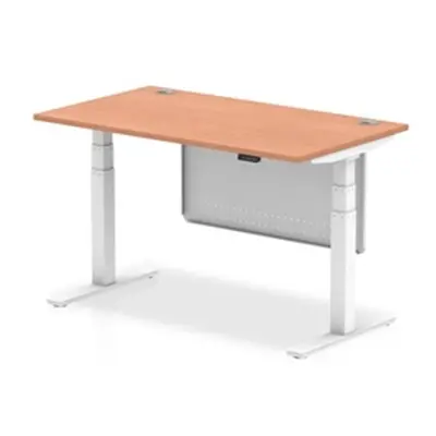 Air 1400x800 Height Adjustable Desk Beech CP White Leg Modesty Panel