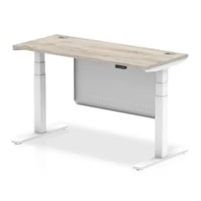 Air 1400x600 Height Adjustable Desk Grey Oak CP White Leg Modesty Pnl