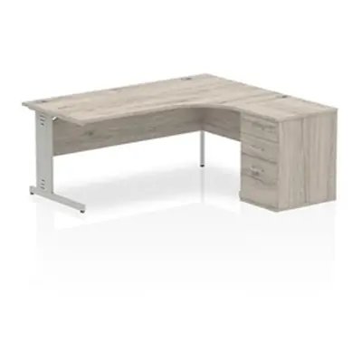 Impulse 1800mm Right Crescent Desk Grey Oak Silver Leg + Desk High Ped