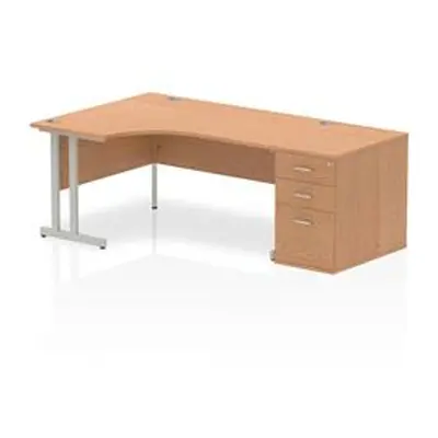 Impulse 1600mm Left Crescent Desk Oak White Cantilever + Desk High Ped