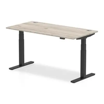 Air 1600x800mm Height Adjustable Desk Grey Oak Cable Ports Black Leg