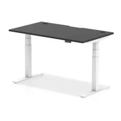 Air 1400x800mm Height Adjustable Desk Black Top Cable Ports White Leg