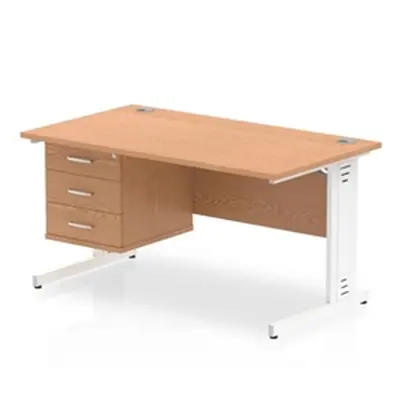 Impulse 1400x800 Desk Oak White Leg with 1x3 Drawer Fixed Pedestal