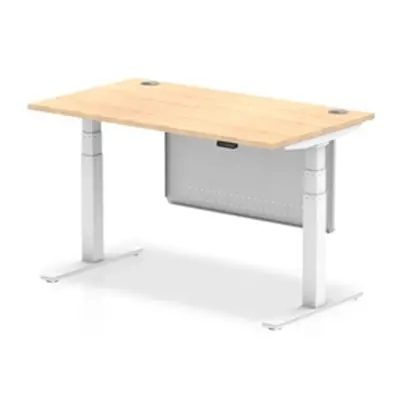 Air 1400x800 Height Adjustable Desk Maple CP White Leg Modesty Panel