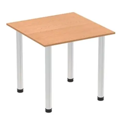 Impulse 800mm Square Table Oak Top Brushed Aluminium Post Leg