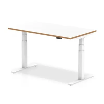 Oslo 1400mm Height Adjustable Desk White Natural Wood Edge White Frame