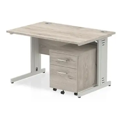 Impulse 1200x800mm Desk Grey Oak Silver Cable Managed Leg + Mobile Ped