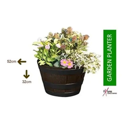 Fixtures Half Barrel Cask Brown 51cm x 32cm Large Planter