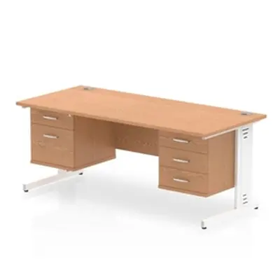 Impulse 1800x800mm Desk Oak WhiteCable Managed Leg + 2 Pedestal Bundle