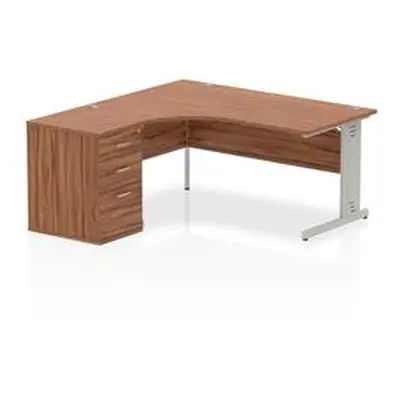 Impulse 1600 Left Crescent Desk Walnut Cable Managed + Desk High Ped