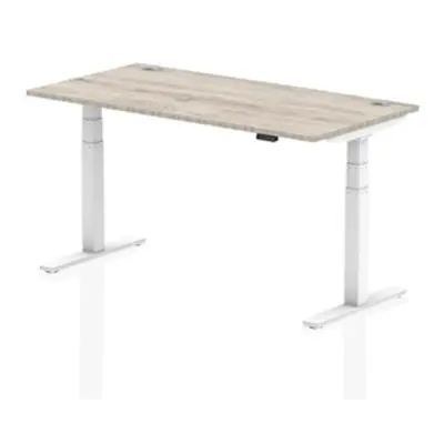 Air 1600x800mm Height Adjustable Desk Grey Oak Cable Ports White Leg