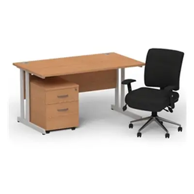 Impulse 1400 Silver Cant Desk Oak + 2 Dr Mobile Ped & Chiro Black