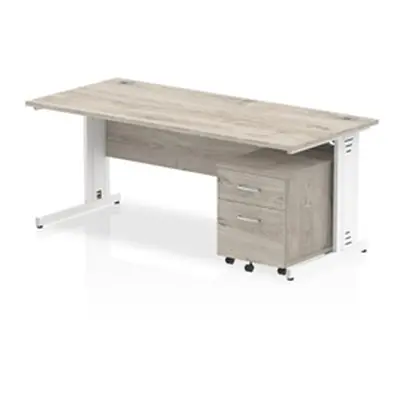 Impulse 1800x800 Desk Grey Oak WhiteCable Managed Leg+ Mobile Ped