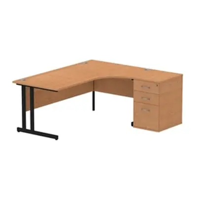 Impulse 1800 RH Crescent Desk Oak Black Cantilever 600 Desk High Ped