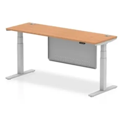 Air 1800x600 Height Adjustable Desk Oak CP Silver Leg Modesty Panel