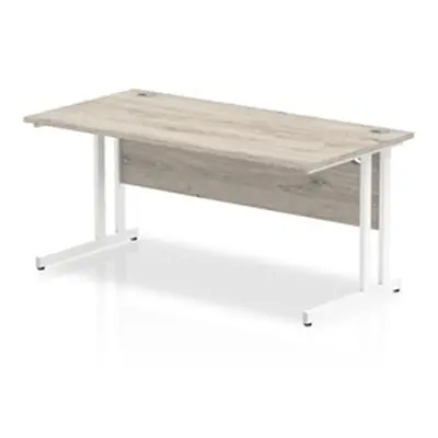 Impulse 1600 x 800mm Straight Desk Grey Oak Top White Cantilever Leg