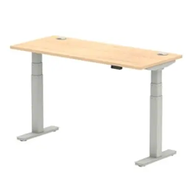 Air 1400x600mm Height Adjustable Desk Maple Top Cable Ports Silver Leg