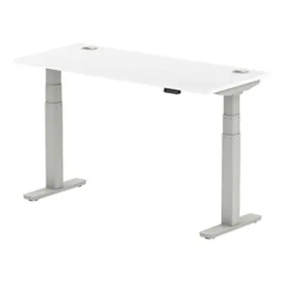 Air 1400x600mm Height Adjustable Desk White Top Cable Ports Silver Leg