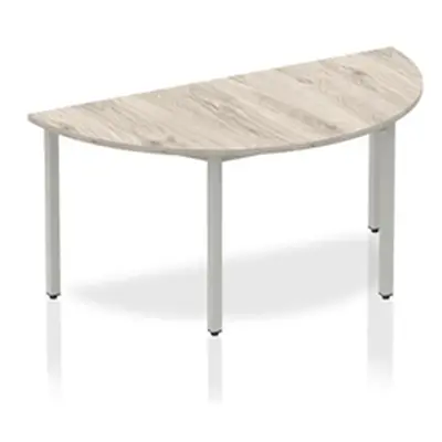 Impulse 1600mm Semi-Circle Table Grey Oak Top Silver Box Frame Leg