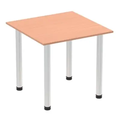 Impulse 800mm Square Table Beech Top Brushed Aluminium Post Leg