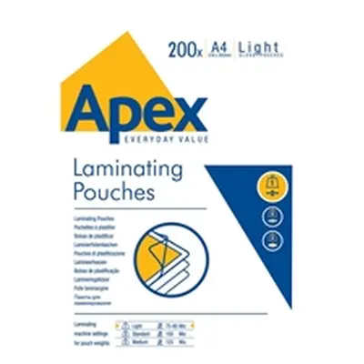 Fellowes Apex Laminating Pouch A4 Light Duty 150 Micron (200 Pack)