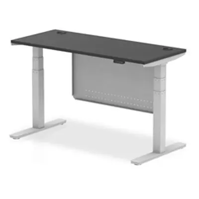 Air 1400x600 Height Adjustable Desk Black CP Silver Leg Modesty Panel