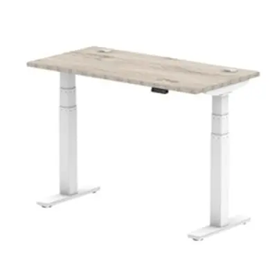 Air 1200x600mm Height Adjustable Desk Grey Oak Cable Ports White Leg