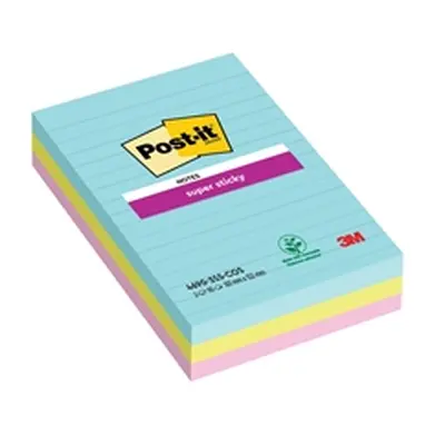 Post-it Notes Super Sticky XXL 101 x 152mm Lined Miami (3 Pack)