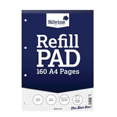 Silvine Ruled 5mm Square Headbound Refill Pad 160 Pages A4 (6 Pack)