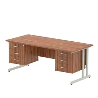 Impulse 1800x800 Desk Walnut Silver Cantilever Leg + 2x Fixed Pedestal