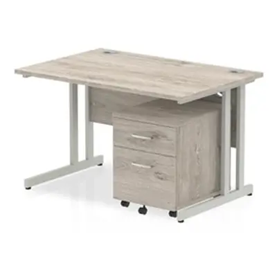 Impulse 1200x800mm Desk Grey Oak Silver Cantilever Leg and Mobile Ped