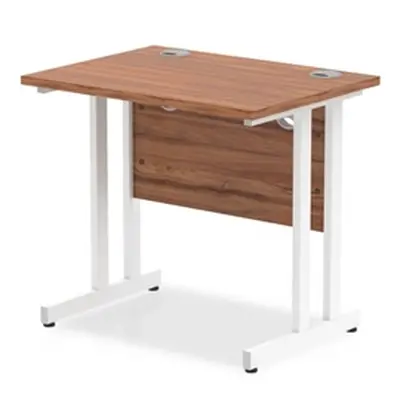 Impulse 800 x 600mm Straight Desk Walnut Top White Cantilever Leg