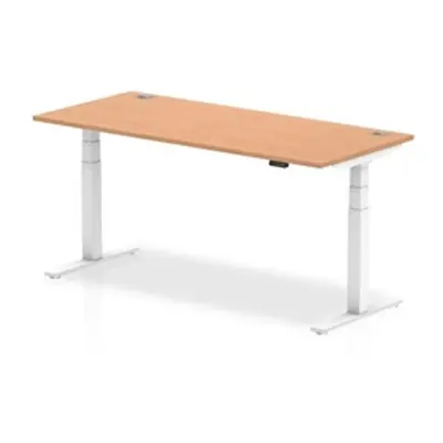 Air 1800 x 800mm Height Adjustable Desk Oak Top Cable Ports White Leg