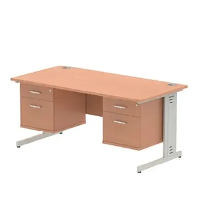 Impulse 1600x800mm Desk Beech Top Silver Leg + 2 Fixed Peds