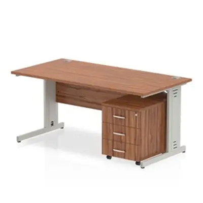 Impulse 1200x800 Desk Walnut Top Silver Cable Managed Leg + Mobile Ped