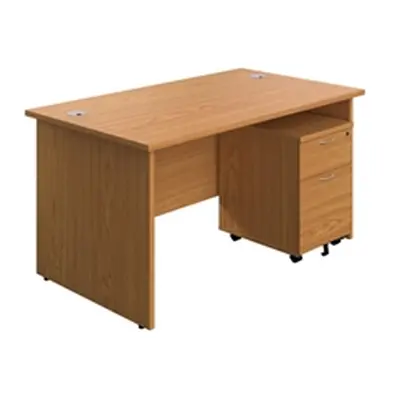 1400X800 Panel Rectangular Desk Nova Oak + 2 Drawer Ped